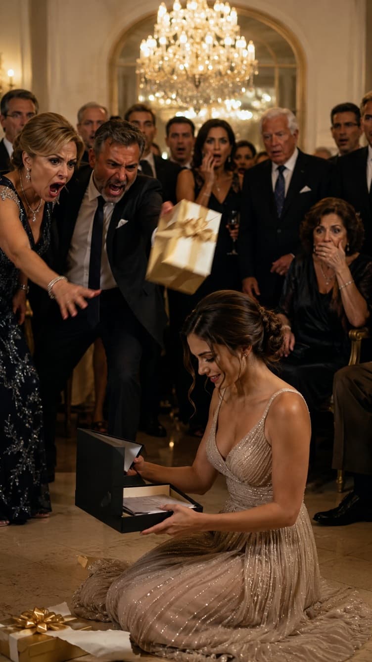 “Durante a luxuosa festa de 30 anos de casamento diante de mais de 50 convidados da elite em São Paulo, minha própria mãe empurrou meu presente para o lado e me humilhou: ‘Você sempre foi uma parasita!’ — Meu padrasto ainda jogou a caixa contra meu peito e me expulsou dali… Mas quando sorri e abri aquela caixa, o salão inteiro ficou em choque ao descobrir a verdade capaz de destruir sua família para sempre!”