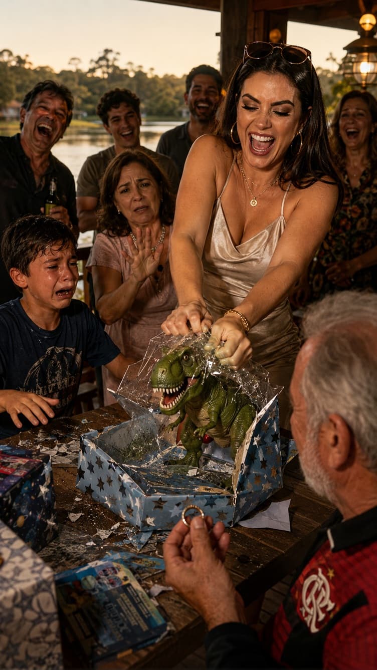 “Minha Irmã Destruiu Todos Os Presentes De Aniversário Do Meu Filho Na Frente Da Família Inteira Em Uma Festa No Rio De Janeiro Enquanto Todo Mundo Ria Como Se Fosse Uma Brincadeira… Mas Quando Meu Filho Abraçou O Dinossauro Quebrado Chorando, Meu Pai Tirou A Aliança De 42 Anos E Disse 4 Palavras Que Destruíram Nossa Família Para Sempre…”