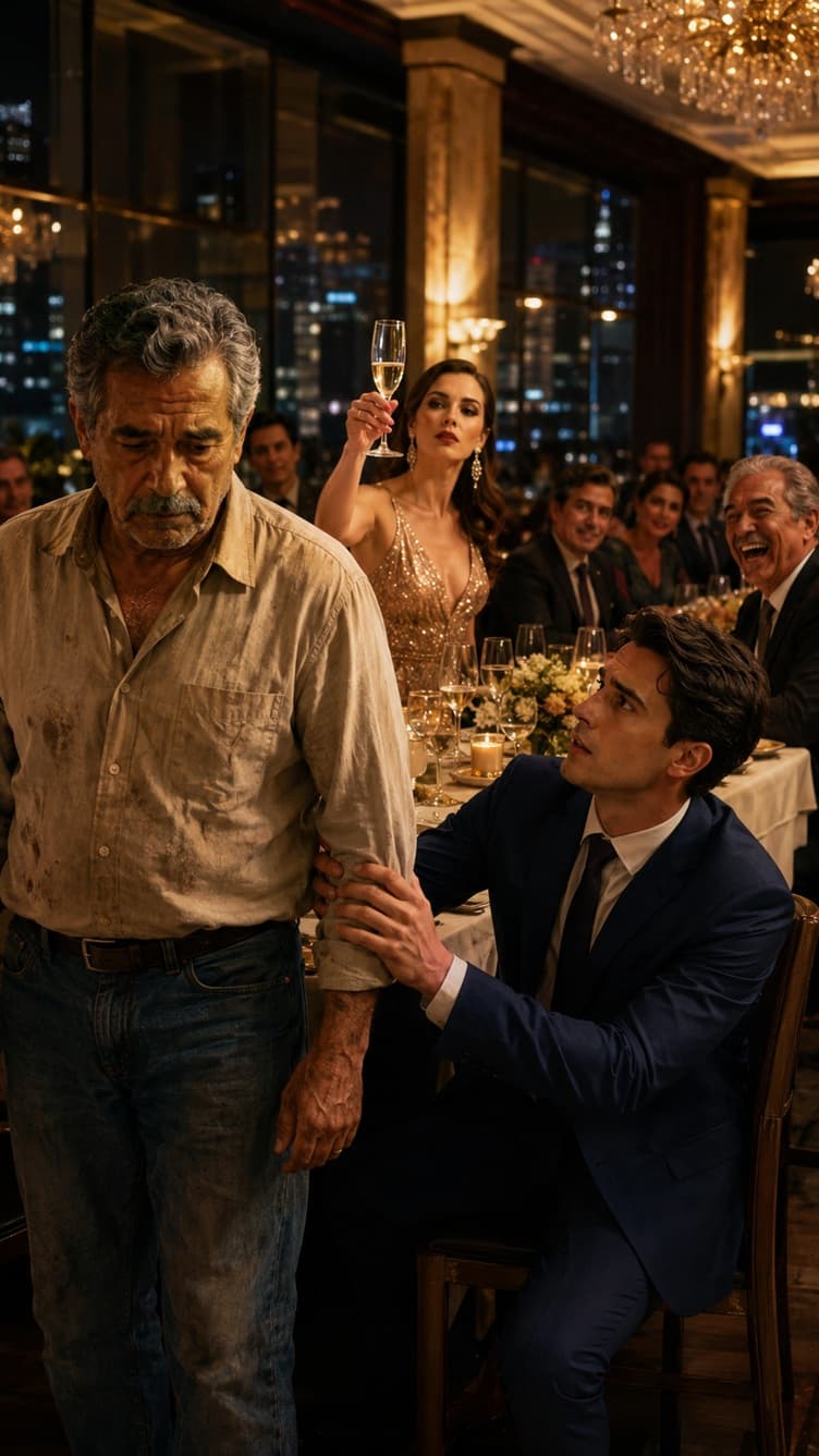 Entrei No Jantar Pré-Casamento Do Meu Filho Com Minha Camisa Simples Comprada Em Loja Popular… E A Noiva Rica Ergueu A Taça De Champanhe Na Frente Da Família Dela: ‘O Mecânico Velho Finalmente Chegou!’ A Mesa Inteira Em São Paulo Caiu Na Risada