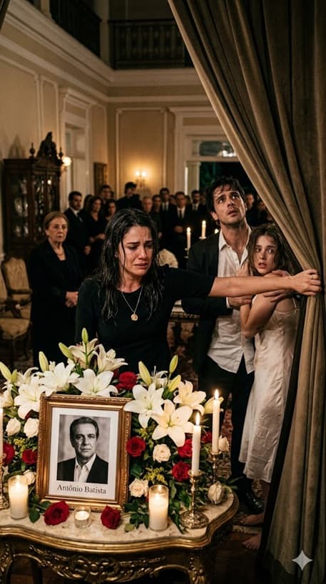 Na última noite do velório do meu sogro na mansão da família no Brasil, congelei ao descobrir que meu marido havia desaparecido com minha cunhada — mas o verdadeiro choque veio quando os flagrei me traindo atrás do altar memorial do próprio pai dele, e então decidi expor diante de toda a família a face monstruosa que eles escondiam…
