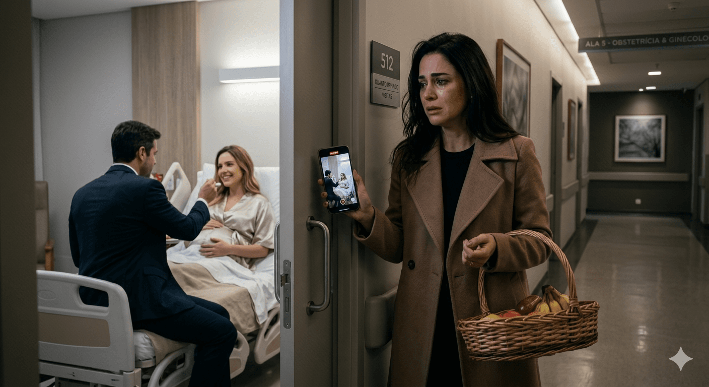 Meu marido disse que estava em uma viagem de negócios… mas quando fui ao hospital visitar minha melhor amiga, ouvi a voz dele atrás da porta — e a verdade me fez congelar na hora…