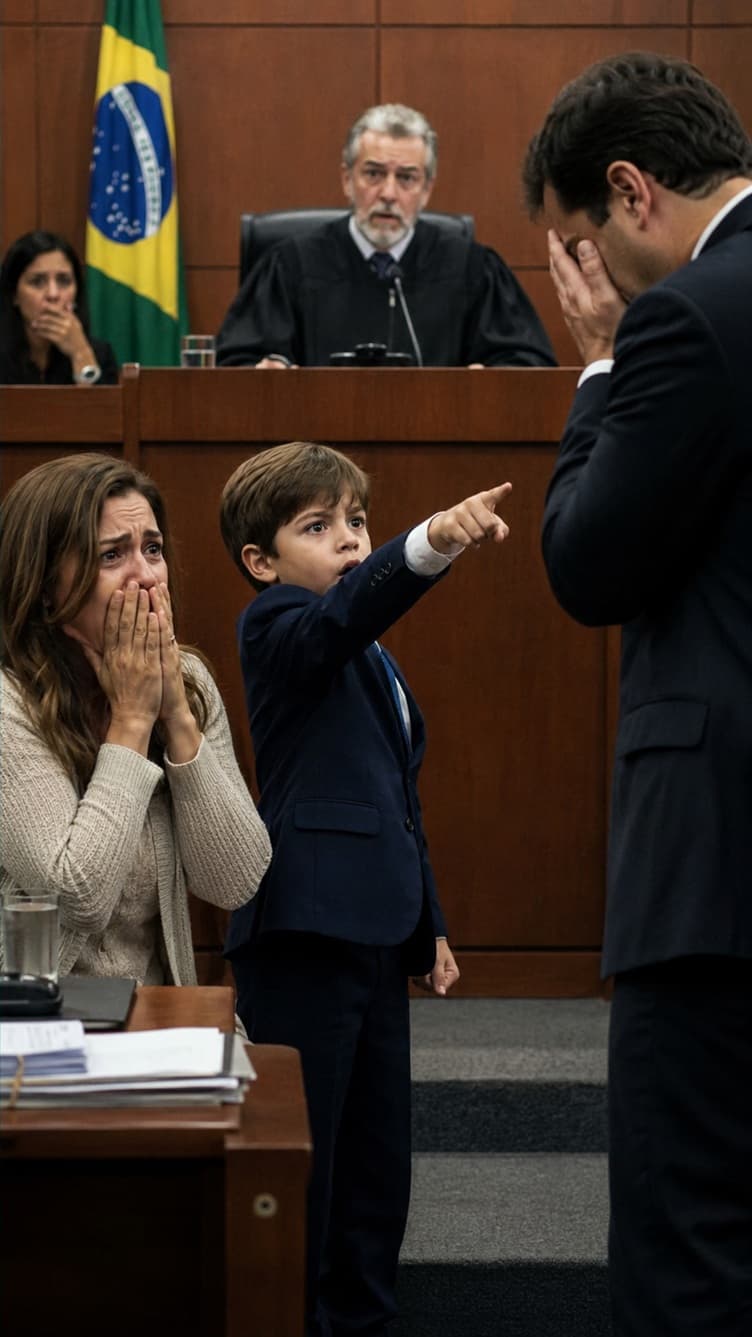 “No exato segundo em que o juiz de São Paulo ergueu o martelo para entregar a guarda total ao ex-marido, o filho de apenas 6 anos se levantou no tribunal, apontou para o pai e perguntou: ‘Então… quem vai cuidar da minha irmãzinha que está no freezer da casa do papai?’ — O tribunal inteiro ficou em choque, e o homem que passou meses fingindo ser o pai perfeito simplesmente perdeu o ar…”